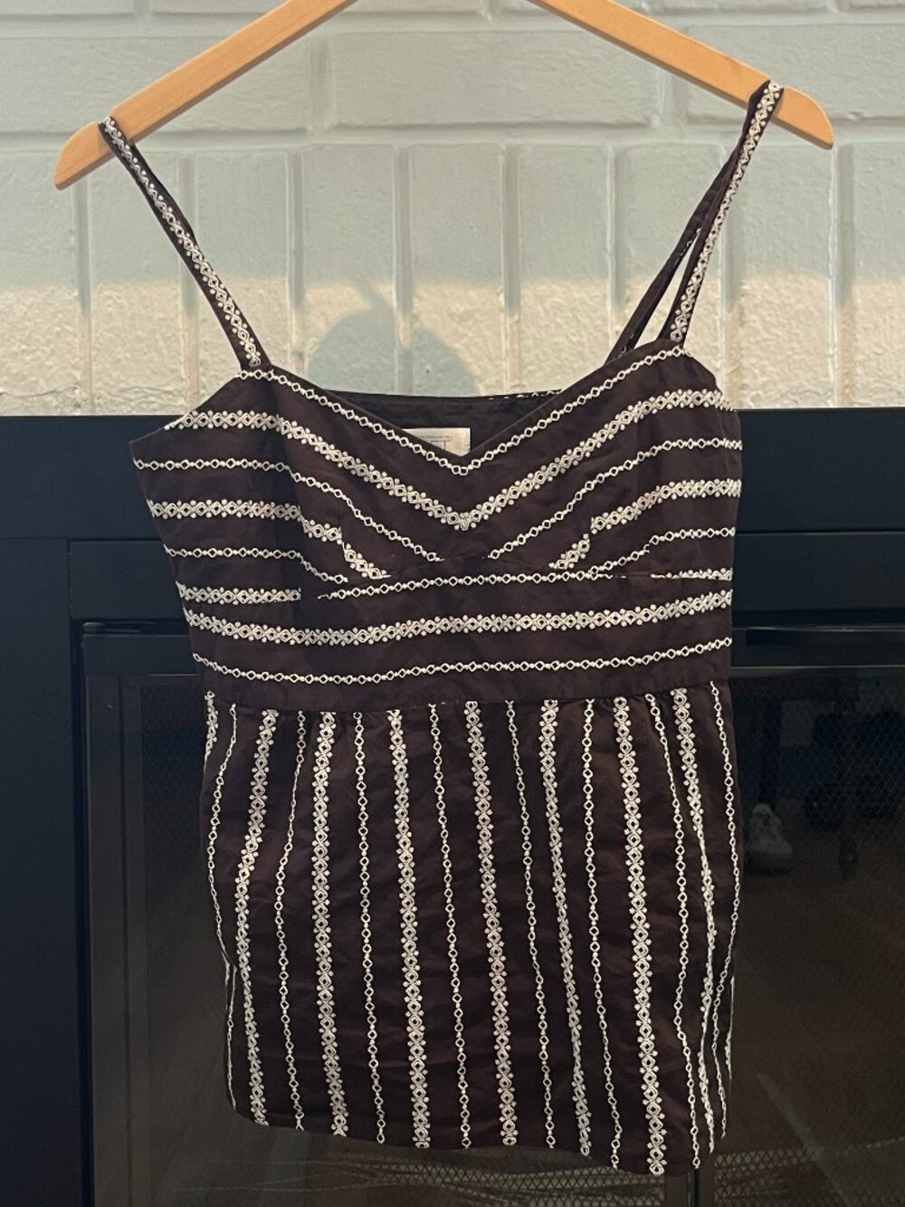 Ann Taylor LOFT Embroidered Cotton Tank Top Size 2 Brown Cream